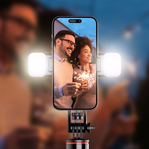 Selfiju nūja WC13YDS teleskopisks statīvs 1.3m ar dubultu lampu un telefona turētāju - melna
