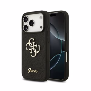 Guess PU Fixed Glitter 4G Metal Logo vāciņš Apple iPhone 18 Pro Max, melns