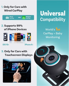 Ottocast Cabin Care bezvadu CarPlay adapteris ar mobilā mazuļa monitora funkciju melns CA520-T