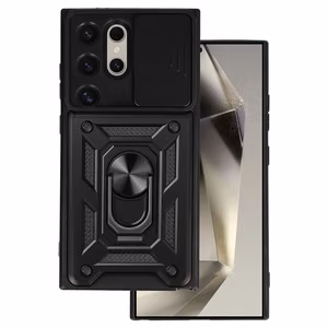 Viedtālruņa apvalks Armor Samsung Galaxy S24 Ultra melns ar slīdējošu kameru