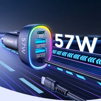 Automašīnas lādētājs Joyroom "JR-CL20" melns 57W (1xPD / 1xQC3,0 / ar LED apgaismojumu) + "Lightning" kabelis 160cm