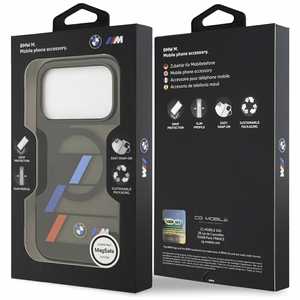 BMW M IML Metal Buttons Tricolor Lines MagSafe Чехол для iPhone 17 Pro - чёрный