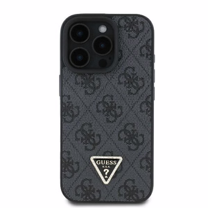 Guess Ādas 4G Trīsstūra Strass Magnētiskais apvalks iPhone 16 Pro Max - melns