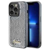 Guess Sequin Script Metal viedtālruņa apvalks iPhone 14 Pro Max – sudraba
