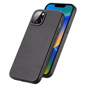 Dux Ducis Grit ādas apvalks iPhone 14 Plus Elegants mākslīgās ādas apvalks (MagSafe saderīgs) Melns