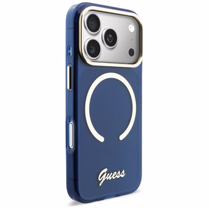 Guess IML Script Metal MagSafe чехол для iPhone 17 Pro Max синий