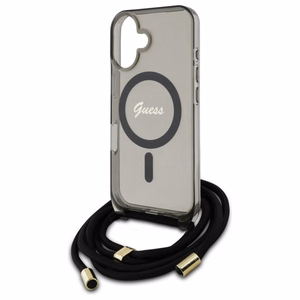 Guess Crossbody Cord Script Magnētiskais viedtālruņa apvalks iPhone 16 - melns