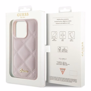 Guess Quilted Metal Logo viedtālruņa apvalks iPhone 15 Pro - rozā