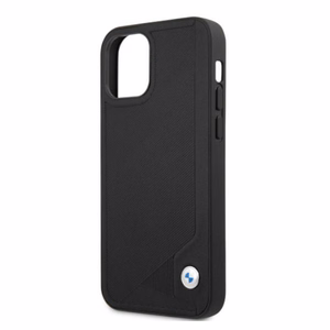 BMW ādas apvalks ar iespiešanu iPhone 12 Pro Max - melns