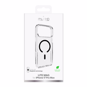 Puro Lite Mag TPU+PC viedtālruņa apvalks saderīgs ar MagSafe iPhone 17 Pro Max - caurspīdīgs ar melnu gredzenu