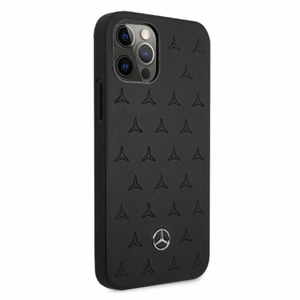 Mercedes Ādas zvaigžņu raksta viedtālruņa apvalks iPhone 12 Pro Max - melns