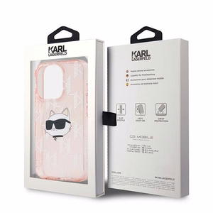 Karl Lagerfeld IML Choupette galvas un monogrammas apvalks iPhone 15 Pro - rozā