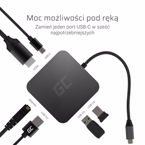 Green Cell AK61 докстанция для ноутбука USB 3.2 Gen 1 Type-C серебристый