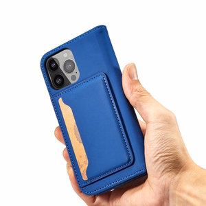 Magnētiskais karšu viedtālruņa apvalks iPhone 13 Pro Max ar karšu turētāju, zils