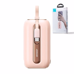 Portatīvais lādētājs Joyroom JR-L012 rozā 10000mAh (PD 22.5W) + iebūvēti Type-C / Lightning kabeļi