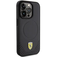 Ferrari oglekļa šķiedras metāla logotipa MagSafe apvalks iPhone 15 Pro – melns