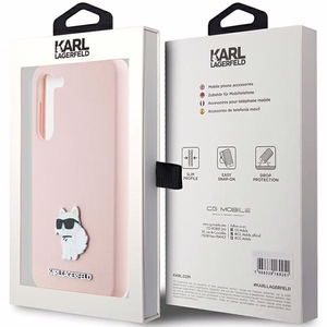 Karl Lagerfeld silikona Choupette metāla piespraude viedtālruņa apvalks Samsung Galaxy S23+ - rozā