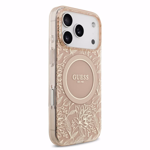 Guess IML Flowers Allover Strap MagSafe maciņš Apple iPhone 18 Pro Max, rozā