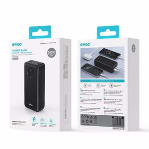 Portatīvais lādētājs BWOO 22,5W 30000 mAh ar digitālo indikatoru, melns
