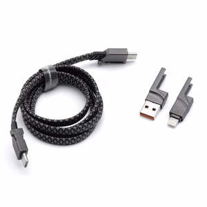 FORCELL F-ENERGY C241 4in1 kabelis Type C uz USB A uz Type C / Lightning QC PD 3A 60W 1 m hromēts
