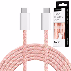 Krüger&Matz Basic USB-C–USB-C kabelis, 60 W, 1,5 m, rozā
