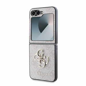 Guess Ādas 4G Metāla Logotips Viedtālruņa apvalks Samsung Galaxy Z Flip 6 - Rozā
