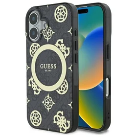 Guess IML Peony On 4G Background MagSafe viedtālruņa apvalks iPhone 16 - melns
