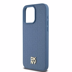 DKNY Ādas monogrammas raksta metāla logotips Magnētiskais viedtālruņa apvalks iPhone 15 Pro Max - zils