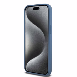 DKNY Ādas monogrammas raksta metāla logotips Magnētiskais viedtālruņa apvalks iPhone 15 Pro Max - zils