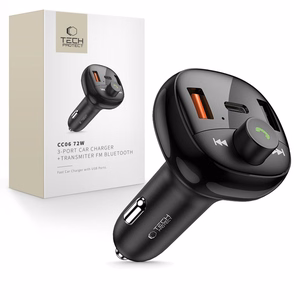 Tech-Protect CC06 3 portu PD72W auto lādētājs ar raidītāju - melns