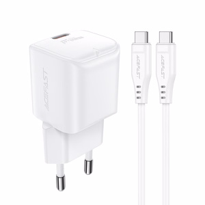 Acefast A73 Mini PD 20W GaN sienas lādētājs + USB-C kabelis - balts