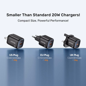 Unitek GaN tīkla lādētājs USB-A un USB-C 20W melns