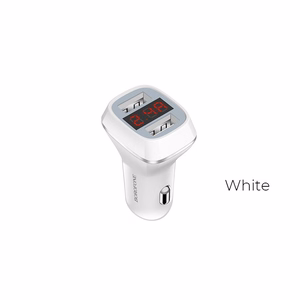 Borofone BZ3 Joyroad automašīnas lādētājs ar 2 USB-A pieslēgvietām, 12 W, ar digitālo displeju, balts