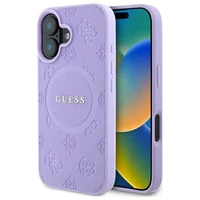 Guess Saffiano Peony Classic Logo Magnētiskais viedtālruņa apvalks iPhone 16 Plus - violets
