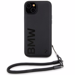 BMW paraksta ādas vārdu siksna viedtālruņa apvalks iPhone 15 Plus / 14 Plus - melns