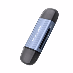 Pelēks alumīnija SD un microSD atmiņas karšu lasītājs Wozinsky WCR-5G ar USB-A 3.0 / USB-C 3.0