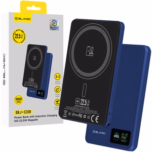 Blavec BJ-03 ārējais akumulators 5000mAh īpaši plāns 7,8 mm Type-C 22,5W magnētisks MagSafe 3-in-1 tumši zils alumīnijs