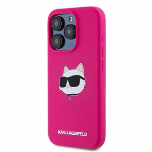 Karl Lagerfeld Silikona Choupette Head Magnētiskais viedtālruņa apvalks iPhone 15 Pro – rozā