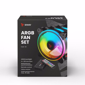 SAVIO FAN-01 4 gab. 120mm ARGB ventilatoru komplekts ar kontrolieri un tālvadības pulti