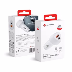 Автомобильное зарядное устройство Forcell F-Energy Carbon USB C + USB A QC3.0 PD 3A 38W CC50-1A1C белое