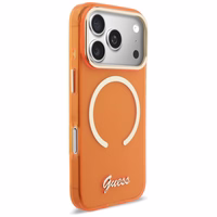 Guess IML Script Metal MagSafe Maciņš for iPhone 17 Pro - oranžs