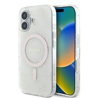 Guess IML 4G fons Magnētiskais viedtālruņa apvalks iPhone 16 - balts