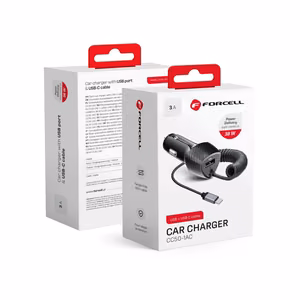 FORCELL F-ENERGY Carbon CC50-1AC automašīnas lādētājs USB A ar kabeli Type C PD QC3.0 3A 38W melns