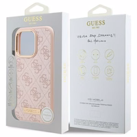 Guess 4G Logo Plate Magnētiskais viedtālruņa apvalks iPhone 16 Pro Max - rozā