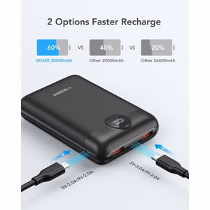 VEGER portatīvais lādētājs 20000 mAh PD QC3.0 2A 22,5W S20 (W2053) melna