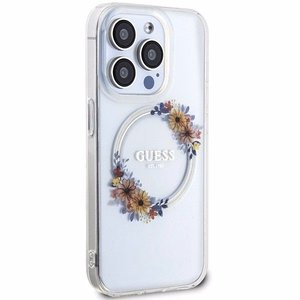 Guess IML Flowers Wreatch MagSafe viedtālruņa apvalks iPhone 15 Pro Max - caurspīdīgs