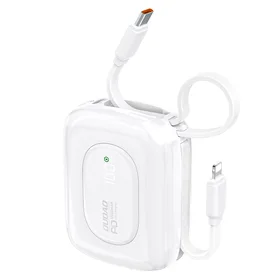 Dudao K32 22.5W 10000mAh portatīvais lādētājs ar iebūvētu USB-C / Lightning kabeli - balta