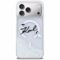 Karl Lagerfeld Liquid Glitter Karl Script Logo MagSafe Maciņš for iPhone 17 Pro Max - Clear