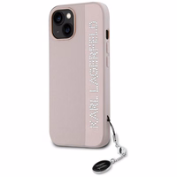 Karl Lagerfeld Saffiano Rhinestones & Charm viedtālruņa apvalks iPhone 15 / 14 / 13 - rozā