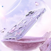 Kingxbar Butterfly Series magnētiskais viedtālruņa apvalks iPhone 14 Plus MagSafe ar rozā tauriņu motīvu